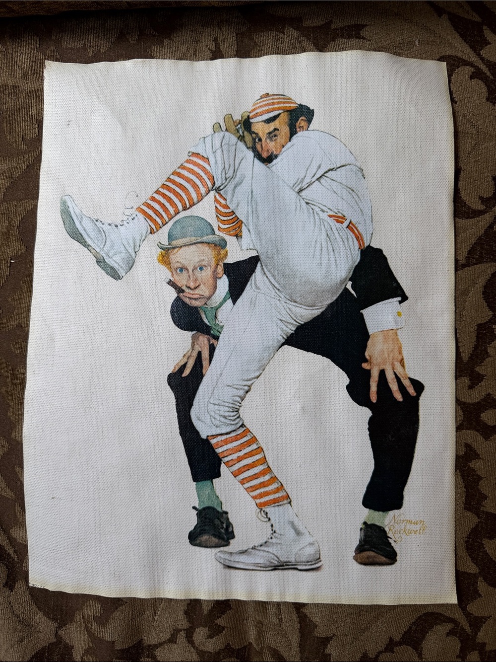 Vintage Unframed Norman Rockwell 1972 Commemorative Reprint on Canvas